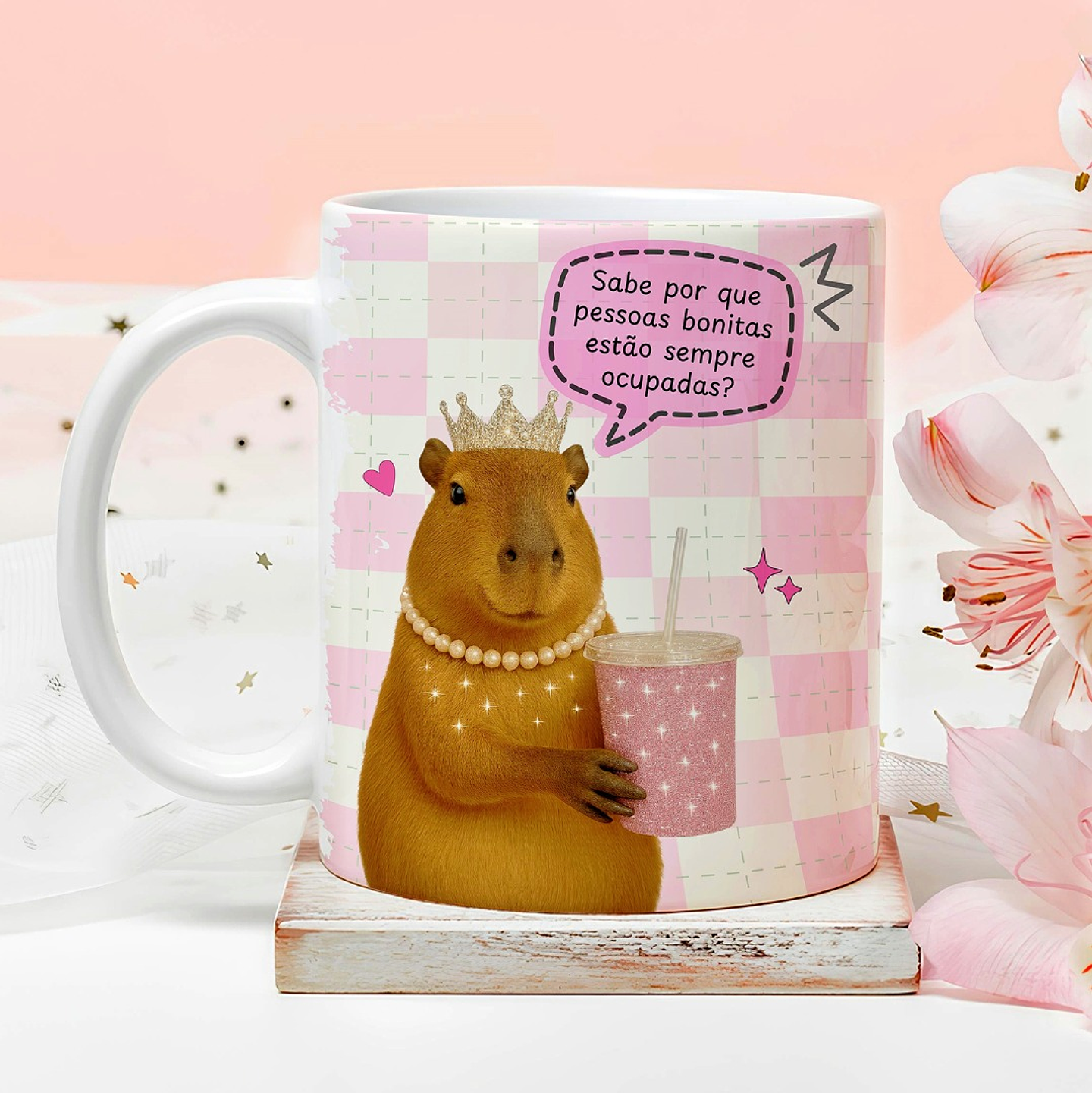 Arte Caneca Sabe por que pessoas bonitas estão sempre ocupadas? Depois eu explico, tô ocupada agora Arquivo em Png 1