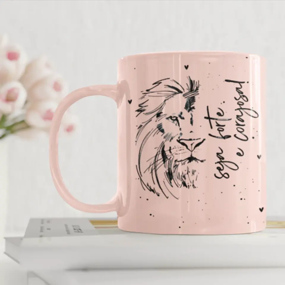 Arte Caneca Seja forte e corajosa Leão de Judá Arquivo em Png 1