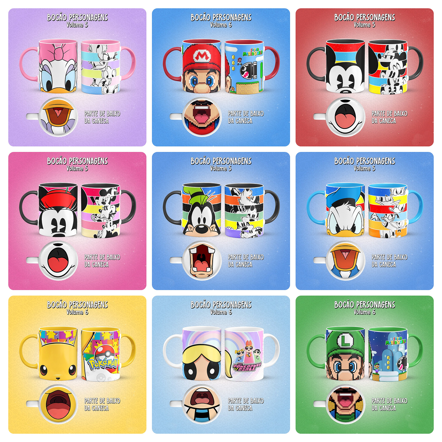 34 Artes para Caneca Bocão Personagens Arquivo em Jpg  1