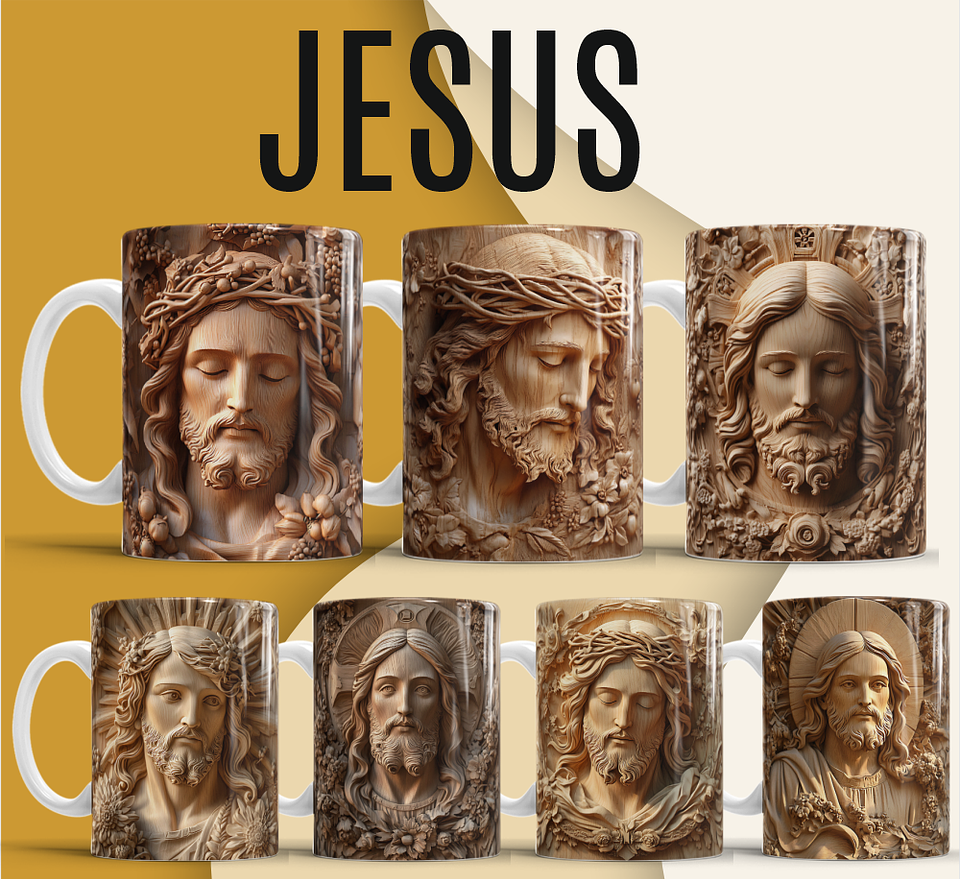 36 Artes para Caneca e Azulejo Jesus Cristo 3D Arquivo em Jpg  1