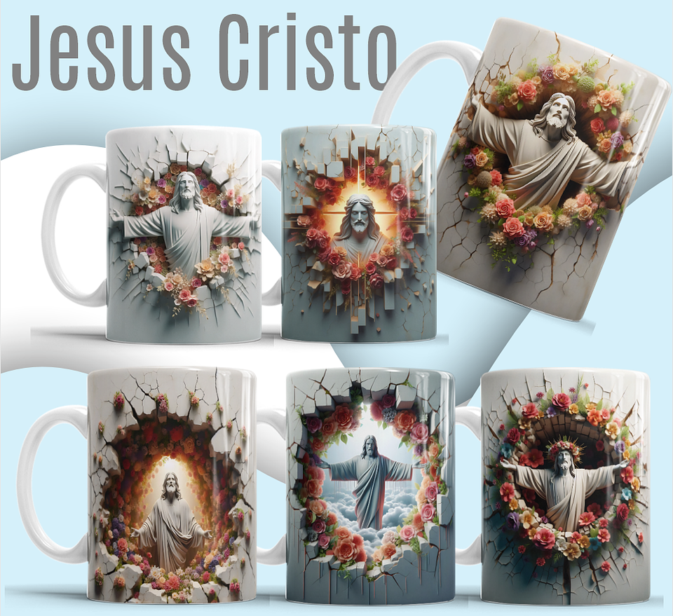 36 Artes para Caneca e Azulejo Jesus Cristo 3D Arquivo em Jpg  2