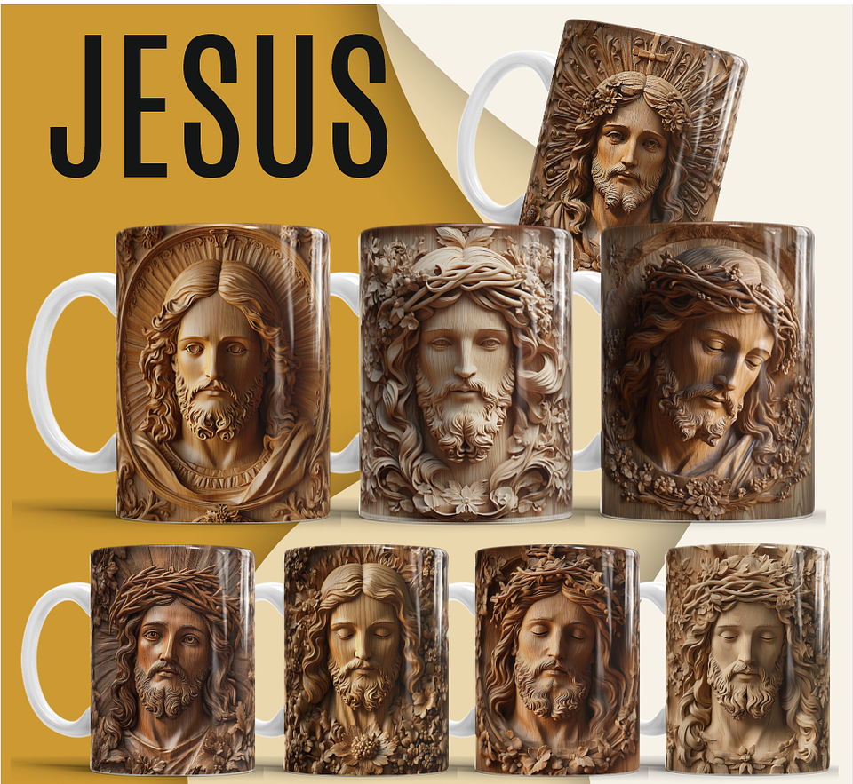 36 Artes para Caneca e Azulejo Jesus Cristo 3D Arquivo em Jpg  3