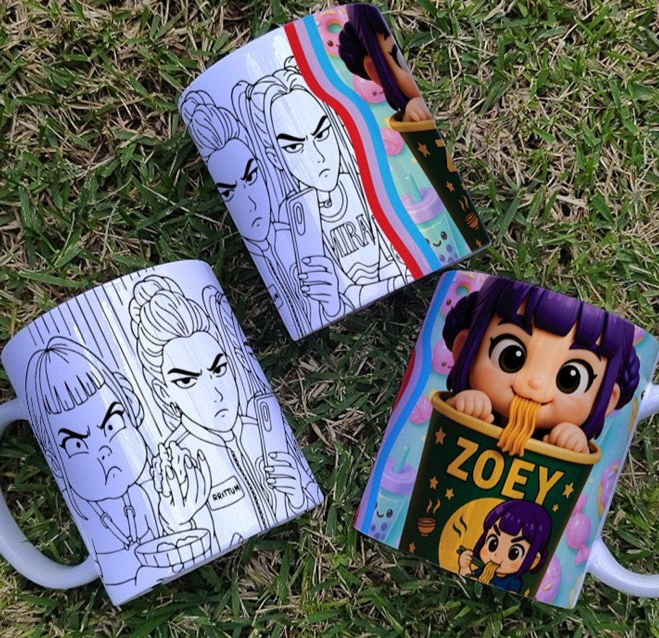 8 Artes para Caneca Colorir Guerreiras Do K-Pop Arquivo Editável 2