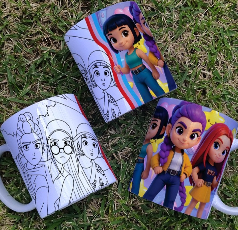 8 Artes para Caneca Colorir Guerreiras Do K-Pop Arquivo Editável 3