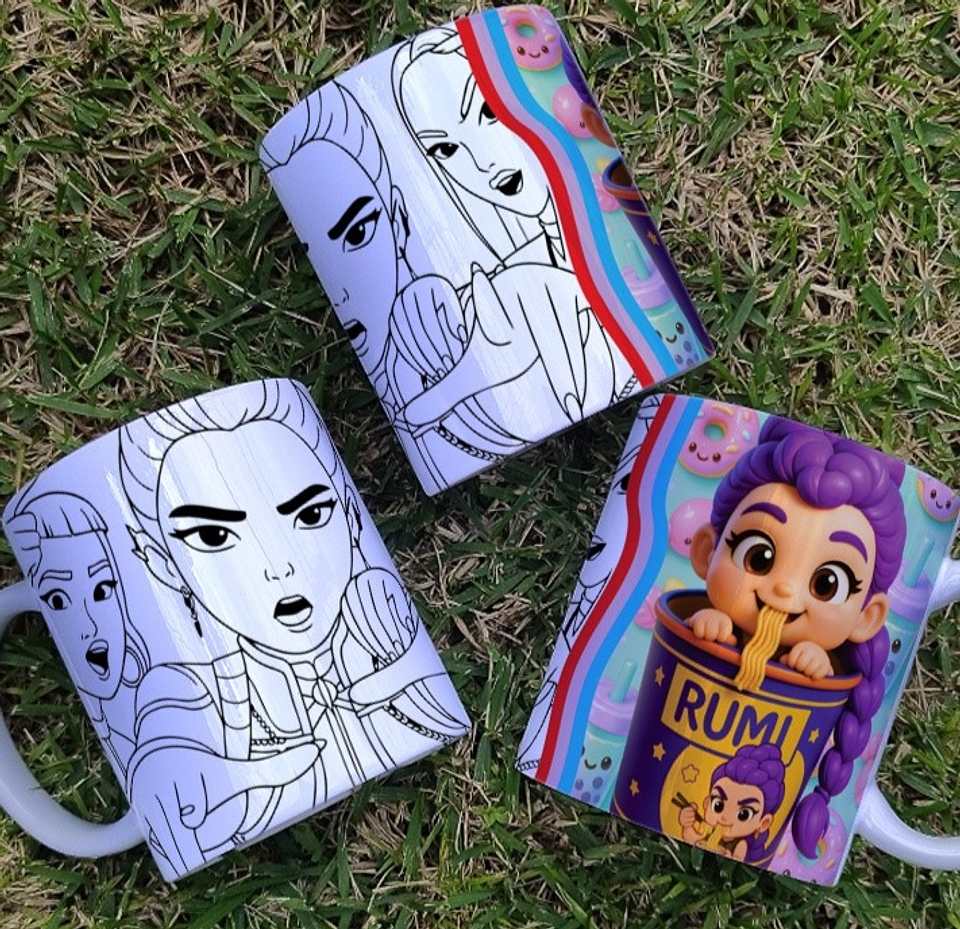 8 Artes para Caneca Colorir Guerreiras Do K-Pop Arquivo Editável 5