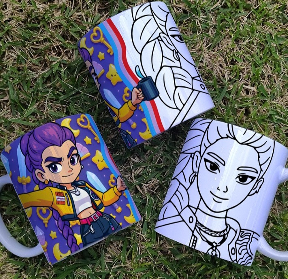 8 Artes para Caneca Colorir Guerreiras Do K-Pop Arquivo Editável 7