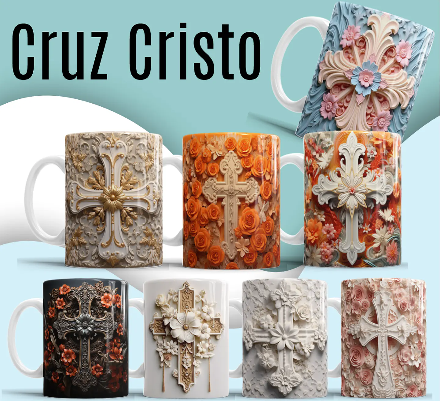16 Artes para Caneca e Azulejo Cruz Cristo em 3d Arquivo em Jpg 1