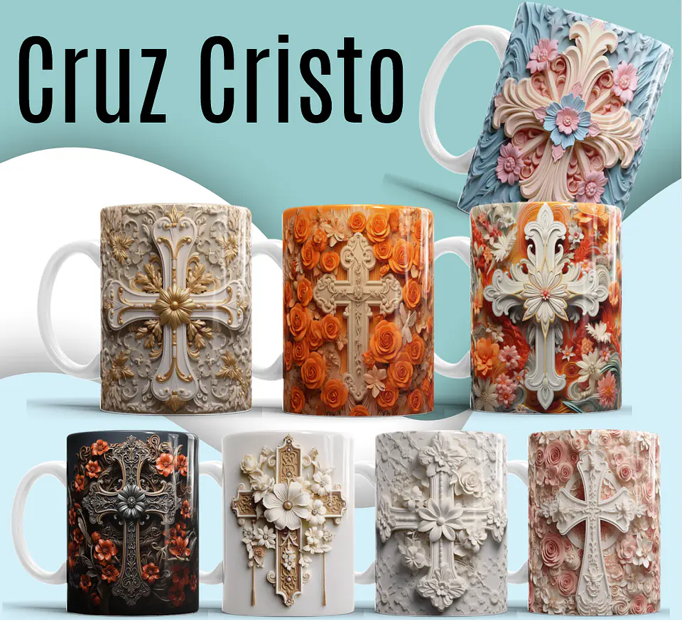 16 Artes para Caneca e Azulejo Cruz Cristo em 3d Arquivo em Jpg 1