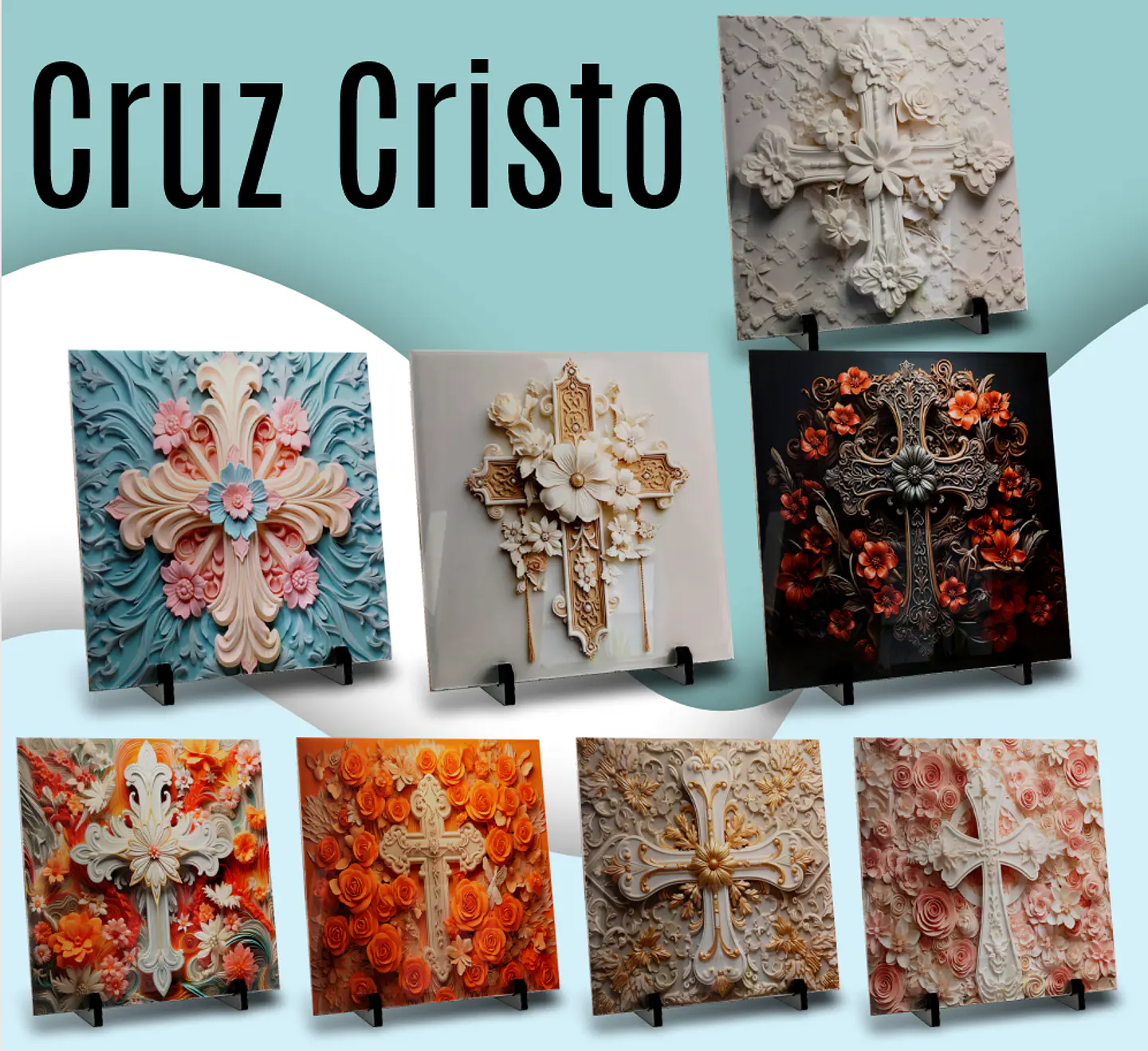 16 Artes para Caneca e Azulejo Cruz Cristo em 3d Arquivo em Jpg 3