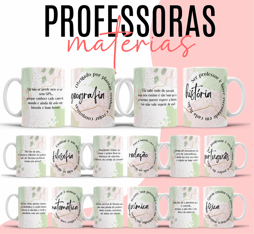 8 Artes para Caneca Professoras Matérias Arquivo Editável  1