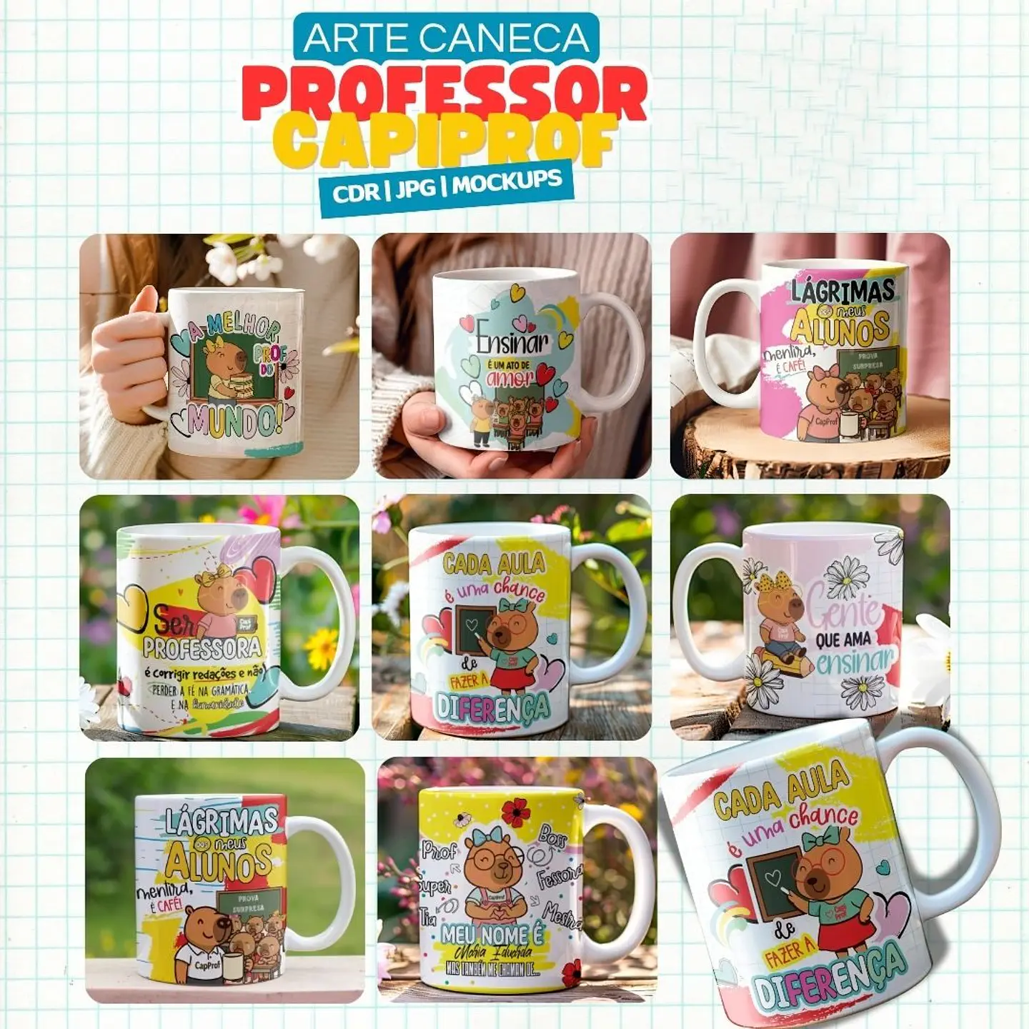 8 Artes para Caneca Capivara Professor Arquivo Editável  2