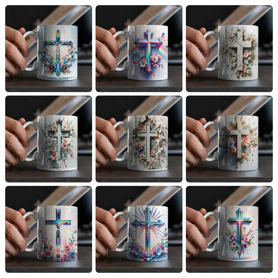 20 Artes para Caneca Cruz Jesus 3D Arquivo em Jpg 2