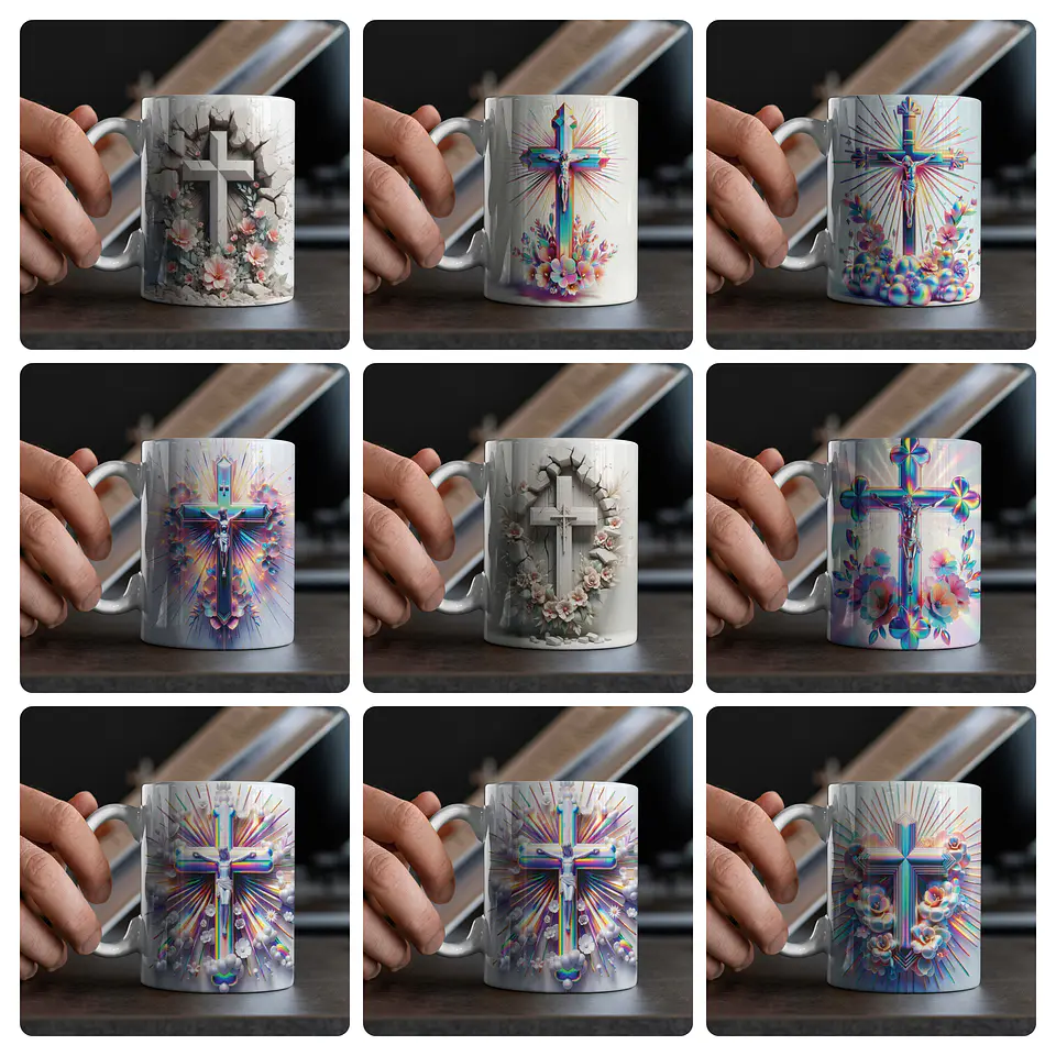 20 Artes para Caneca Cruz Jesus 3D Arquivo em Jpg 3