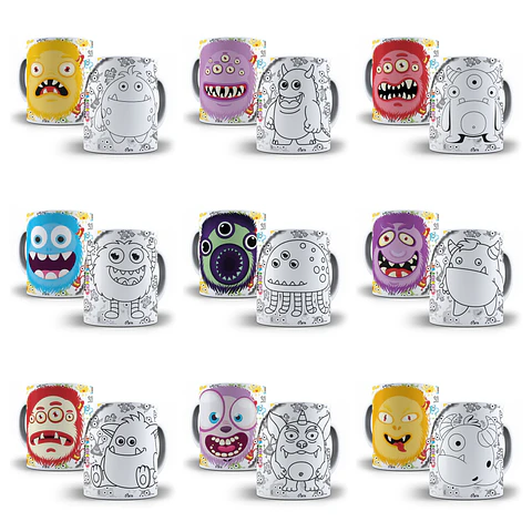 25 Artes para Caneca Monstrinhos Divertidos para Colorir Arquivo em Jpg 