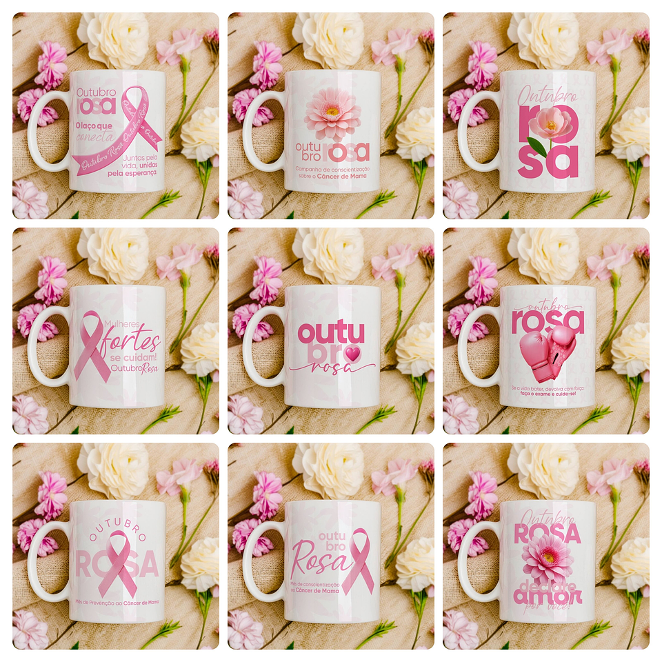 30 Artes para Caneca e Camisa Outubro Rosa Arquivo Editável 1