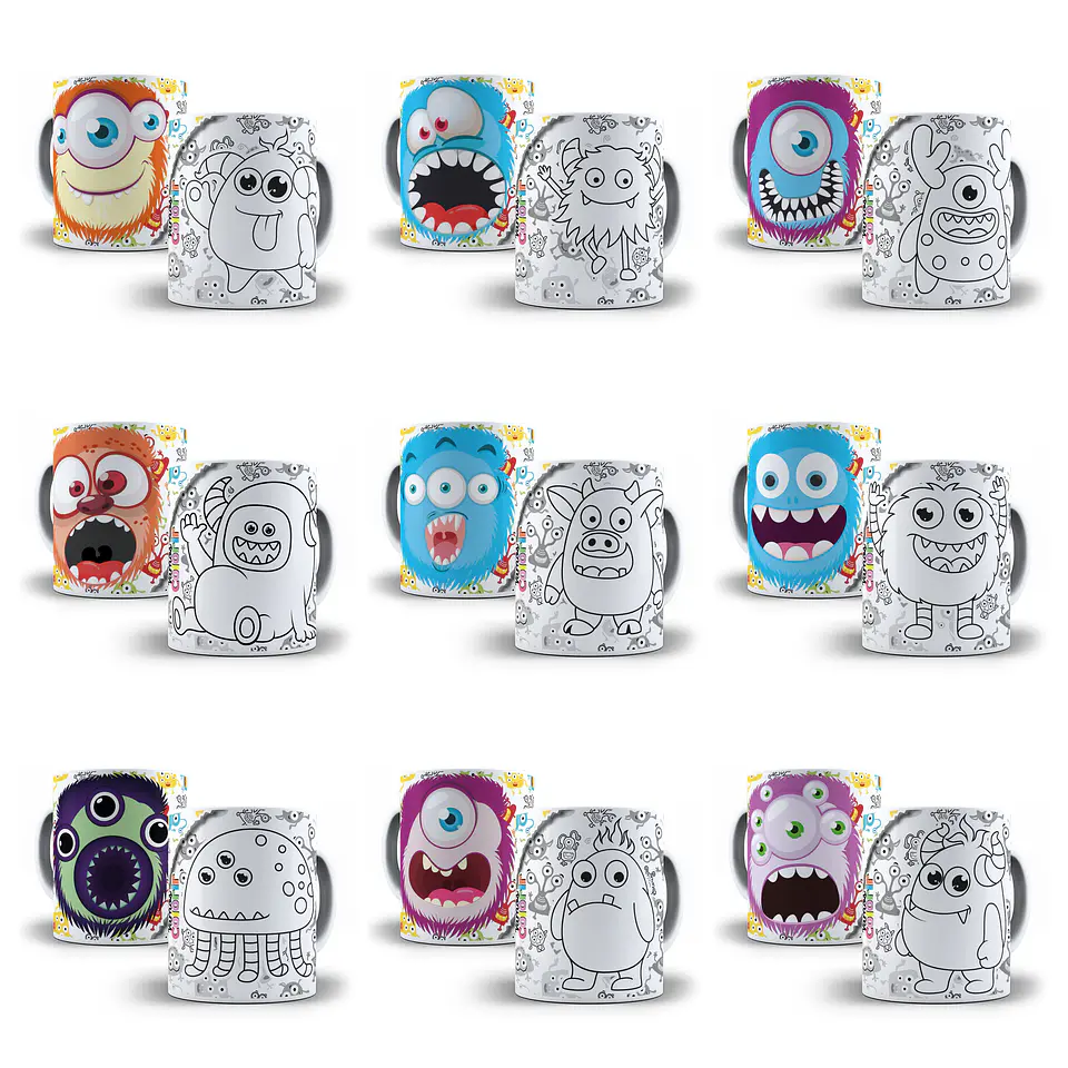 25 Artes para Caneca Monstrinhos Divertidos para Colorir Arquivo em Jpg  2