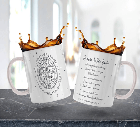 Artes Caneca Oração de São Bento Arquivo Editável