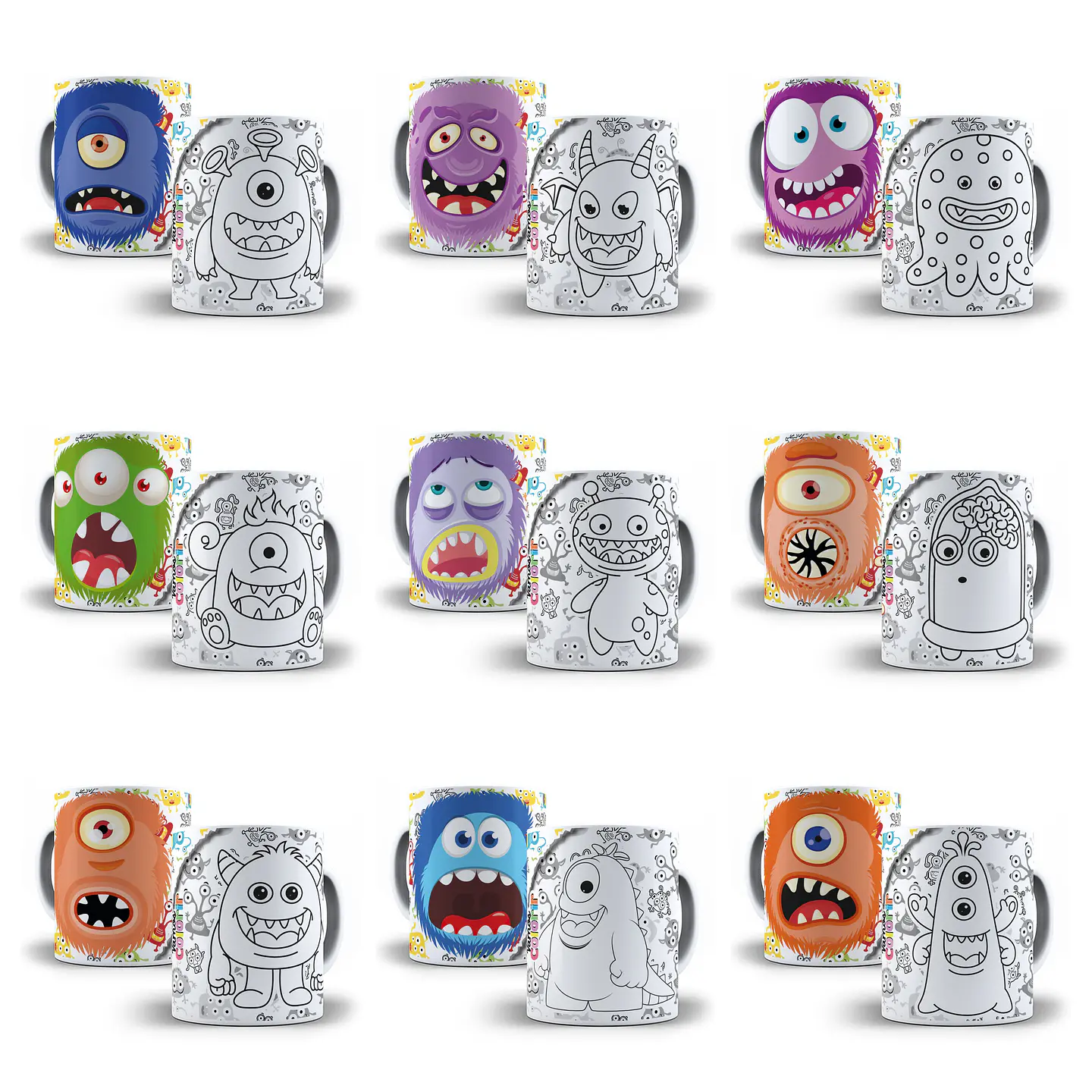 25 Artes para Caneca Monstrinhos Divertidos para Colorir Arquivo em Jpg  3