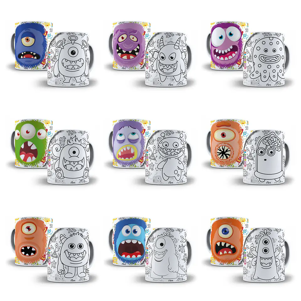 25 Artes para Caneca Monstrinhos Divertidos para Colorir Arquivo em Jpg  3