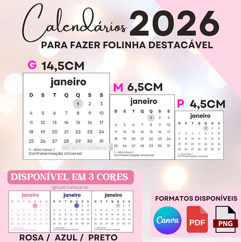 Arquivo Molde Calendário Polaroide e Base 2026 para Blocagem em Canva 