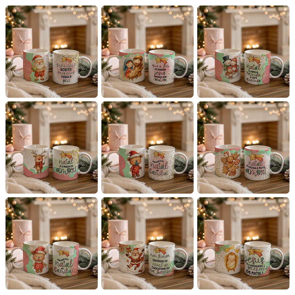 40 Artes para Caneca Toalhinha Bolsa e Azulejo Natal De Amor Papai Noel Arquivo editável em Pdf 1