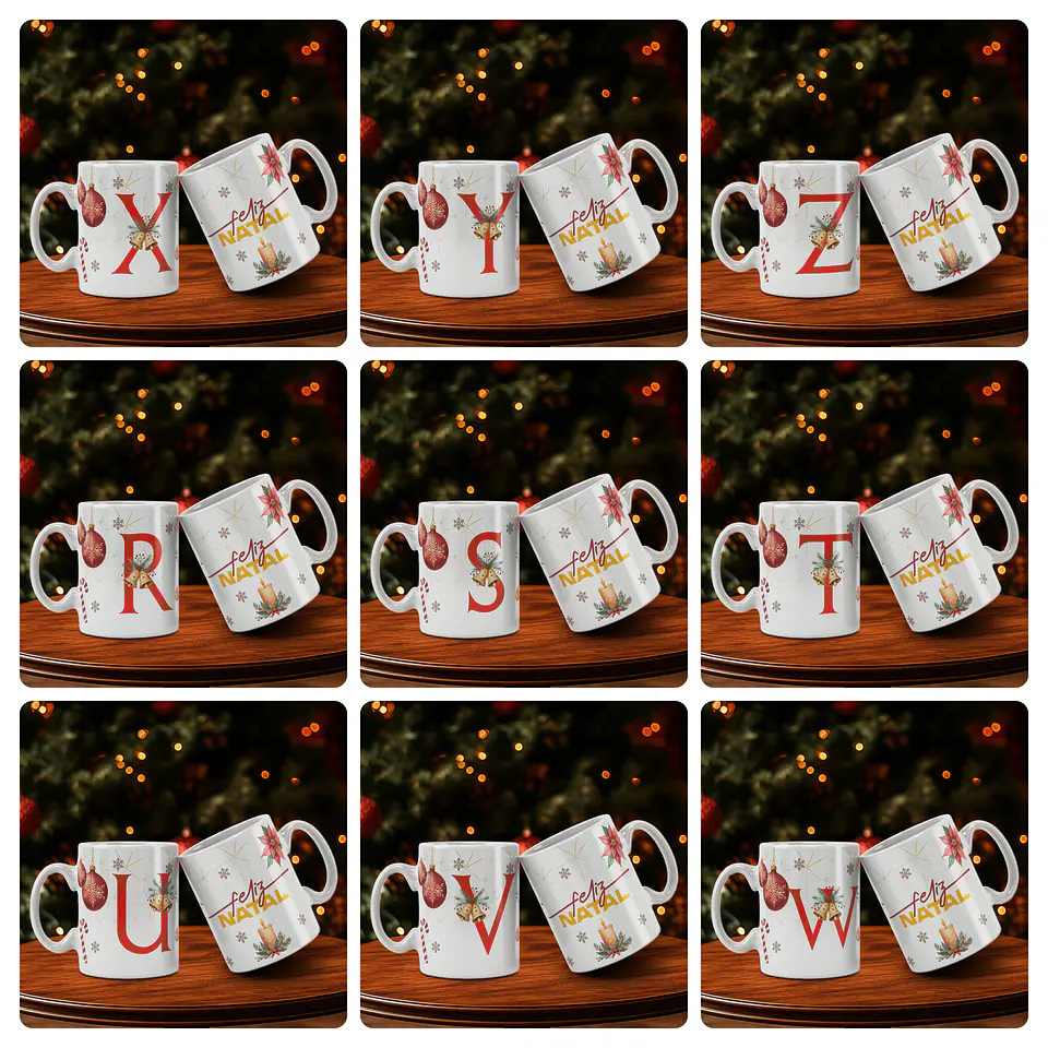 26 Artes para Caneca Alfabeto Natal Feliz Arquivo Editável  3