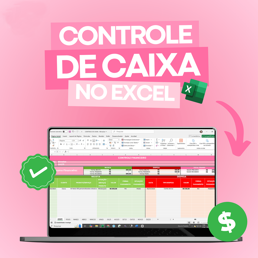 Arquivo Planilha para controle de Caixa Produto e Pedidos Editável em Excel 1