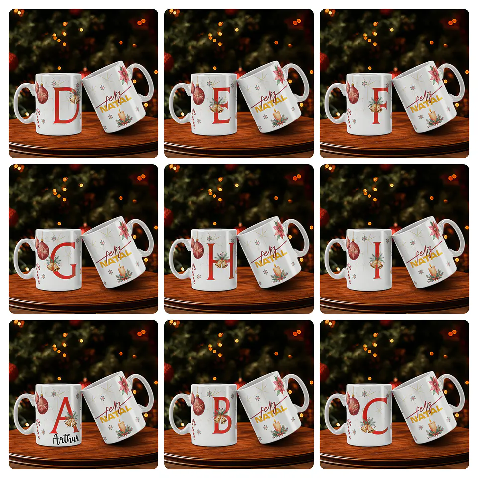 26 Artes para Caneca Alfabeto Natal Feliz Arquivo Editável  4