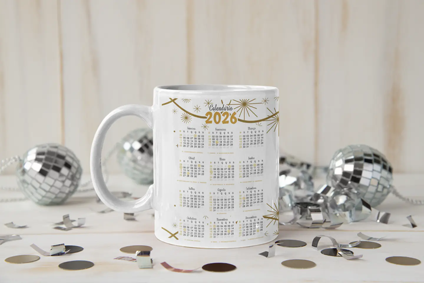 25 Artes Caneca Ano Novo Calendário 2026 Arquivo Editável  2