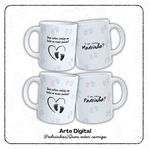 12 Artes para Caneca Padrinho e Madrinha, Dindo e Dinda Arquivo em Jpg 