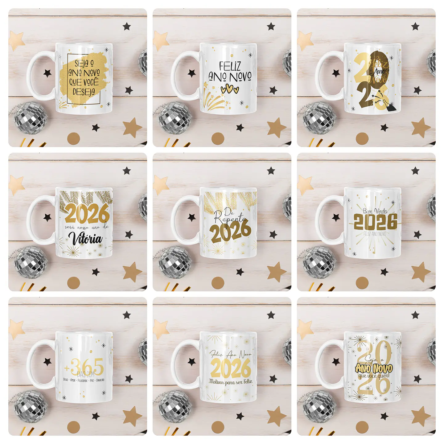 25 Artes Caneca Ano Novo Calendário 2026 Arquivo Editável  7