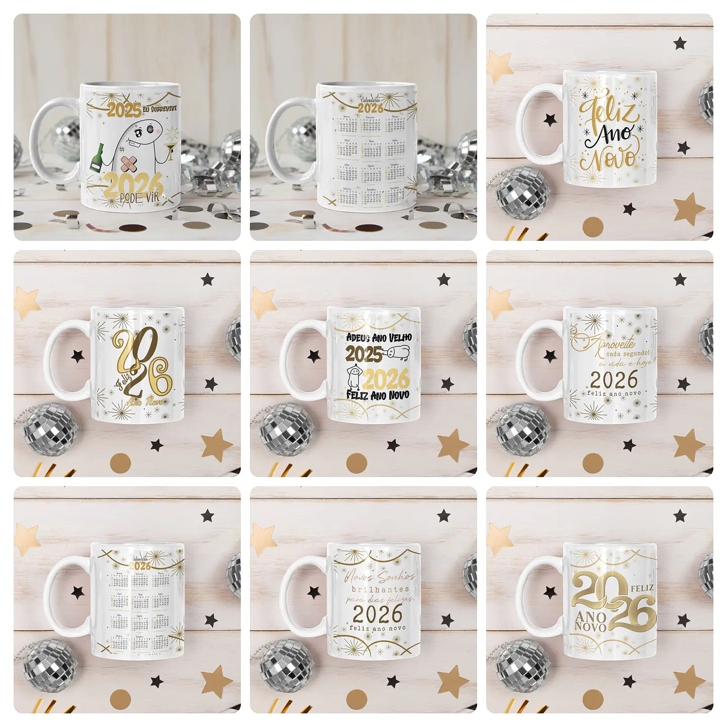 25 Artes Caneca Ano Novo Calendário 2026 Arquivo Editável  8
