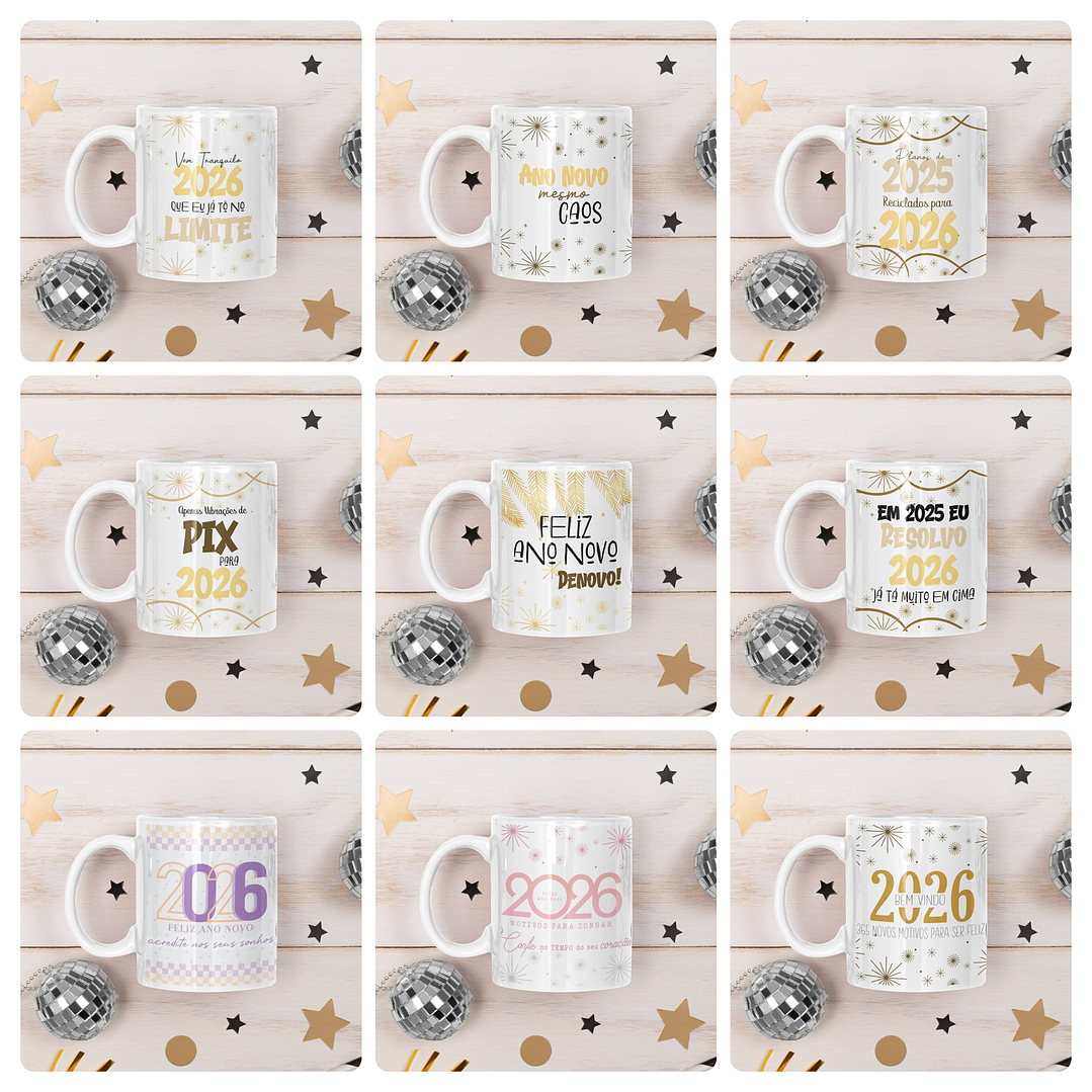 25 Artes Caneca Ano Novo Calendário 2026 Arquivo Editável  9
