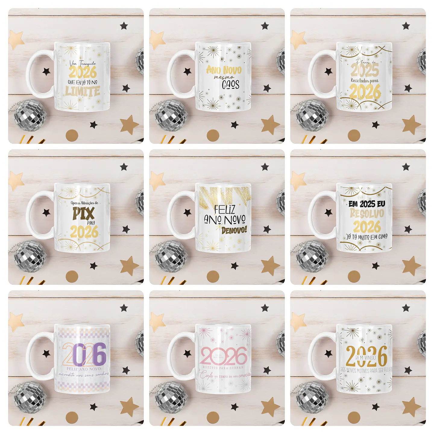 25 Artes Caneca Ano Novo Calendário 2026 Arquivo Editável  9