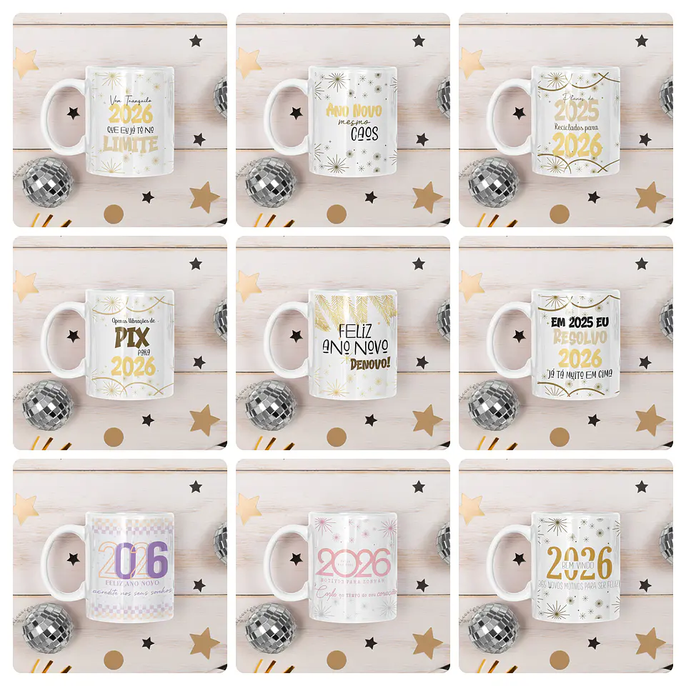 25 Artes Caneca Ano Novo Calendário 2026 Arquivo Editável  9