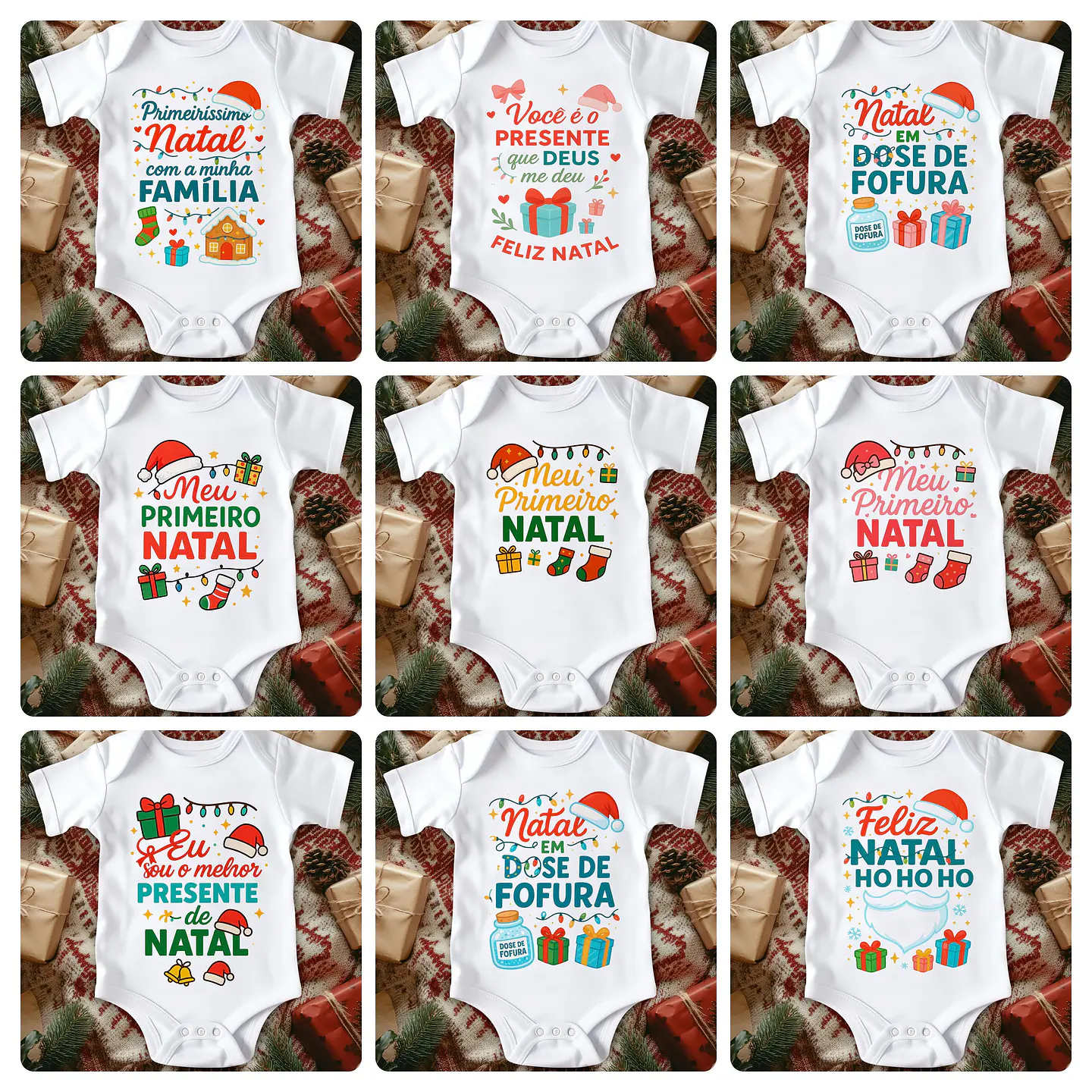 48 Artes para Body, Camisa e Azulejo Natal Familia Papai Noel Editável 3