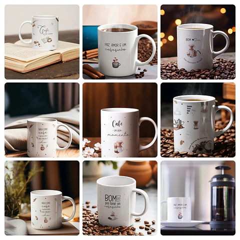 15 Artes para Caneca e Torre de Xícara Frases Momento Café Arquivo Editável 