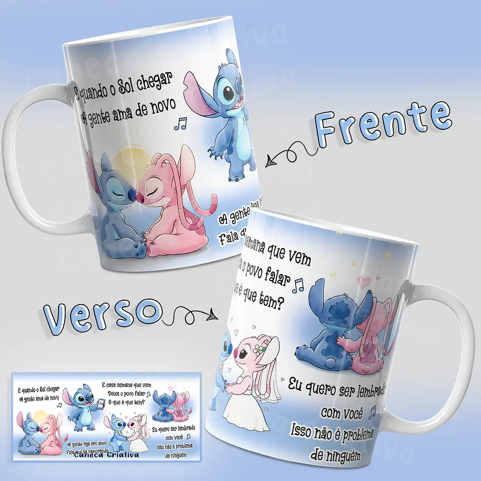 Artes Caneca Stitch e Angel Musica O Que É Que Tem Arquivo em Jpg 2