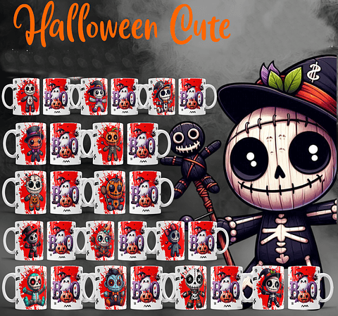 22 Artes para Caneca Halloween Cute Arquivo Editável 