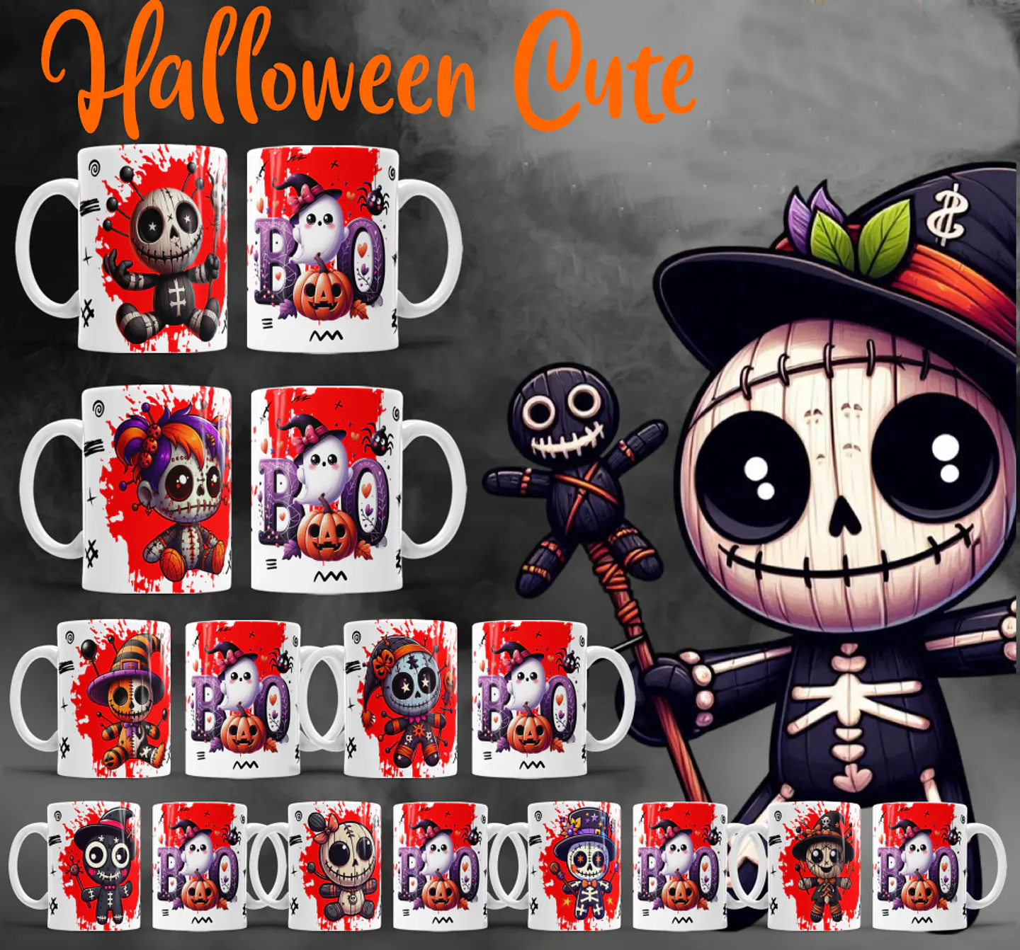 22 Artes para Caneca Halloween Cute Arquivo Editável  2