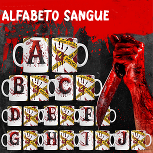 26 Artes para Caneca Alfabeto Sangue Arquivo Editável 