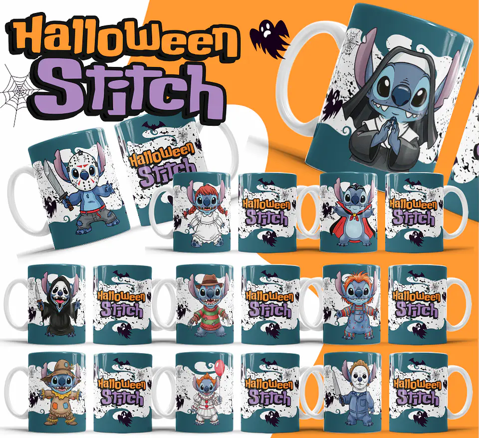 26 Artes para Caneca Halloween Stitch Arquivo Editável 1