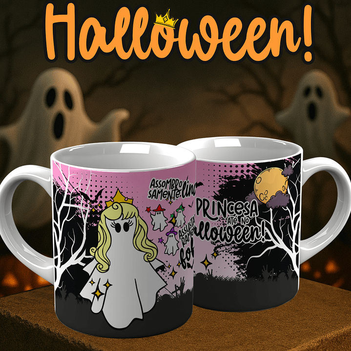 6 Artes para Caneca Princesa Halloween Arquivo em Png  3