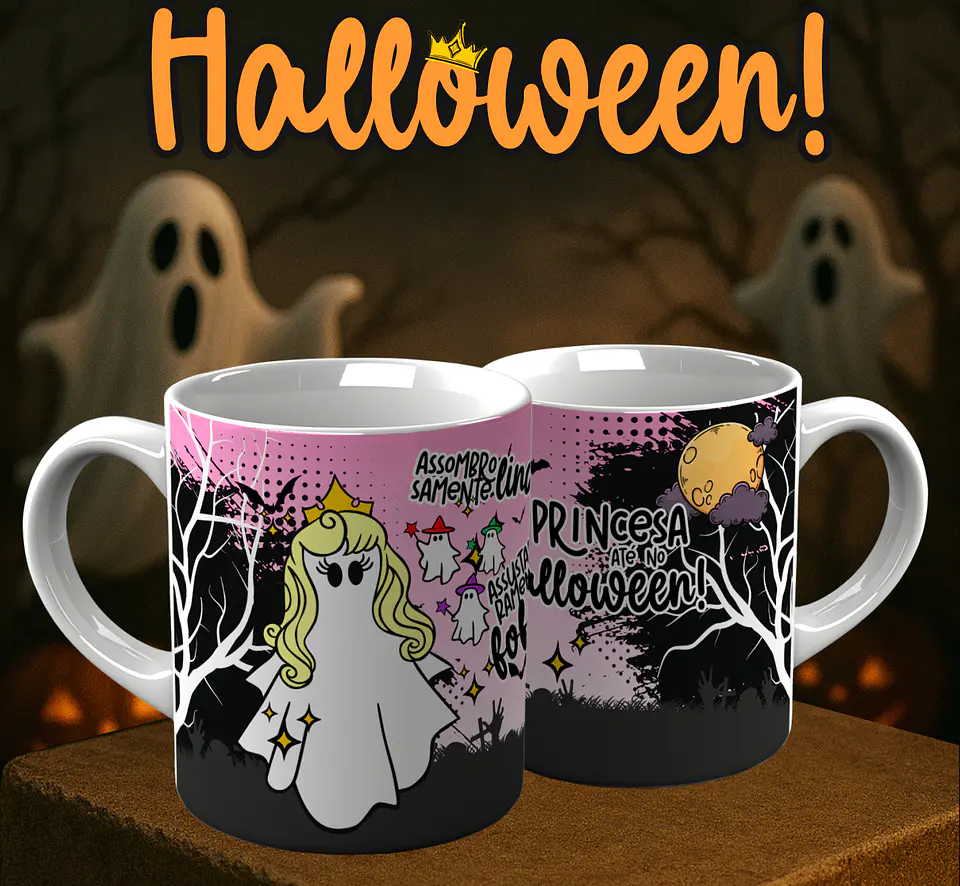 6 Artes para Caneca Princesa Halloween Arquivo em Png  3