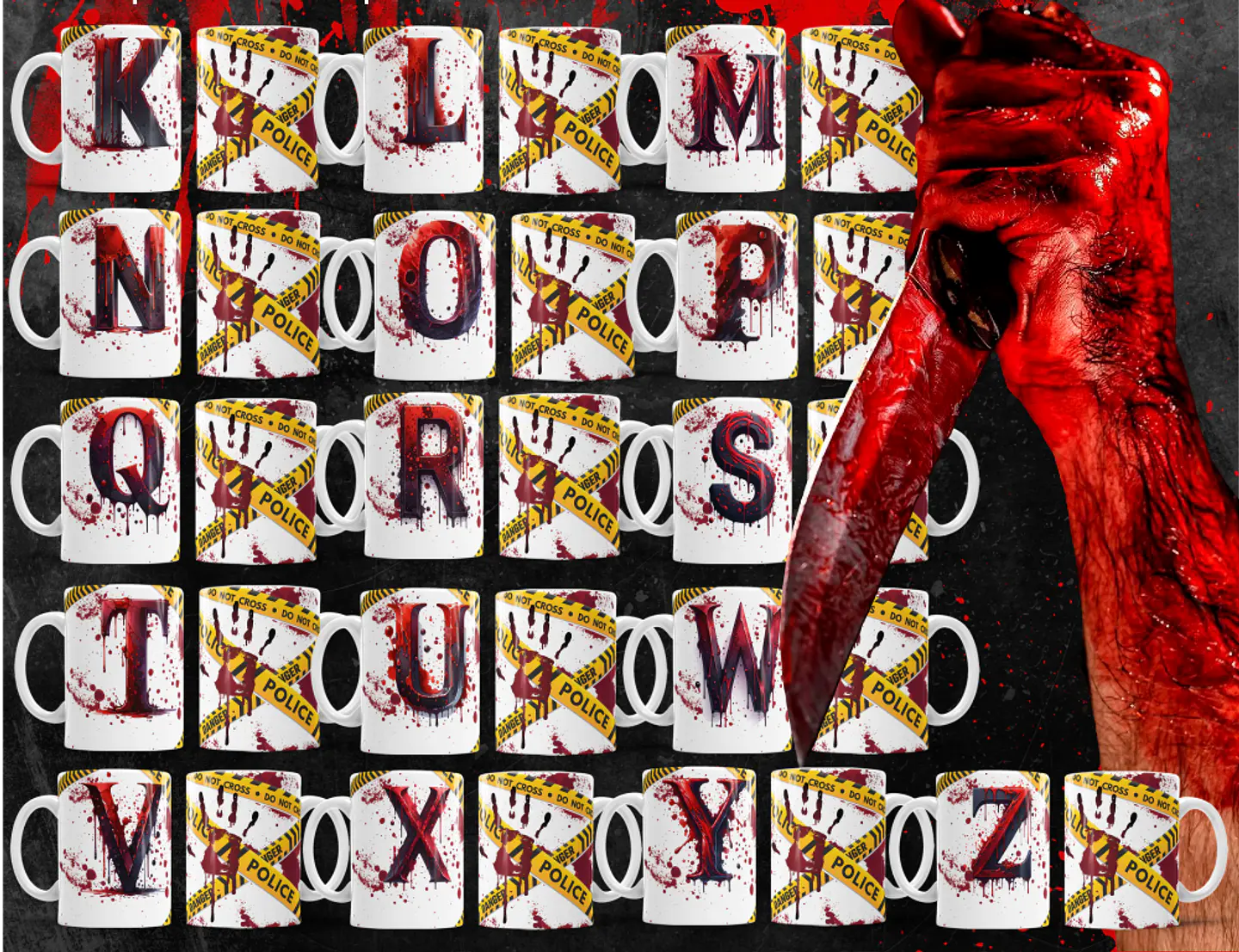 26 Artes para Caneca Alfabeto Sangue Arquivo Editável  2