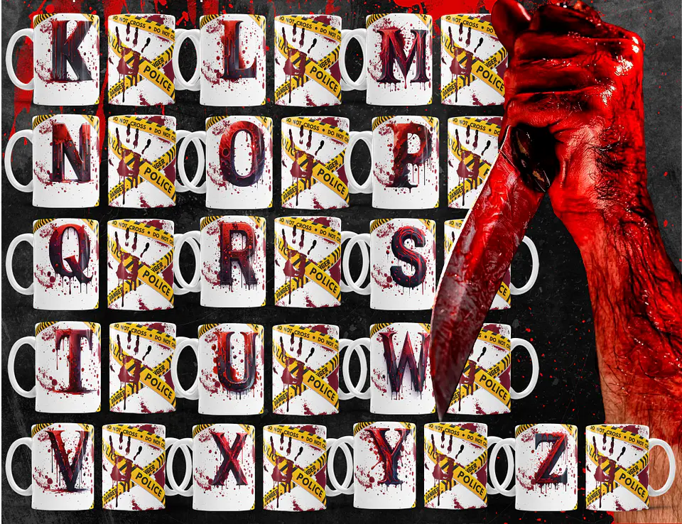 26 Artes para Caneca Alfabeto Sangue Arquivo Editável  2