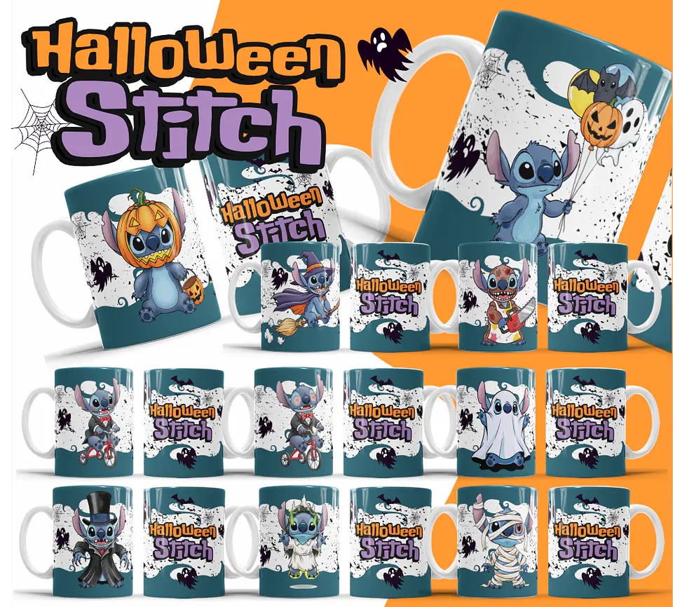 26 Artes para Caneca Halloween Stitch Arquivo Editável 2