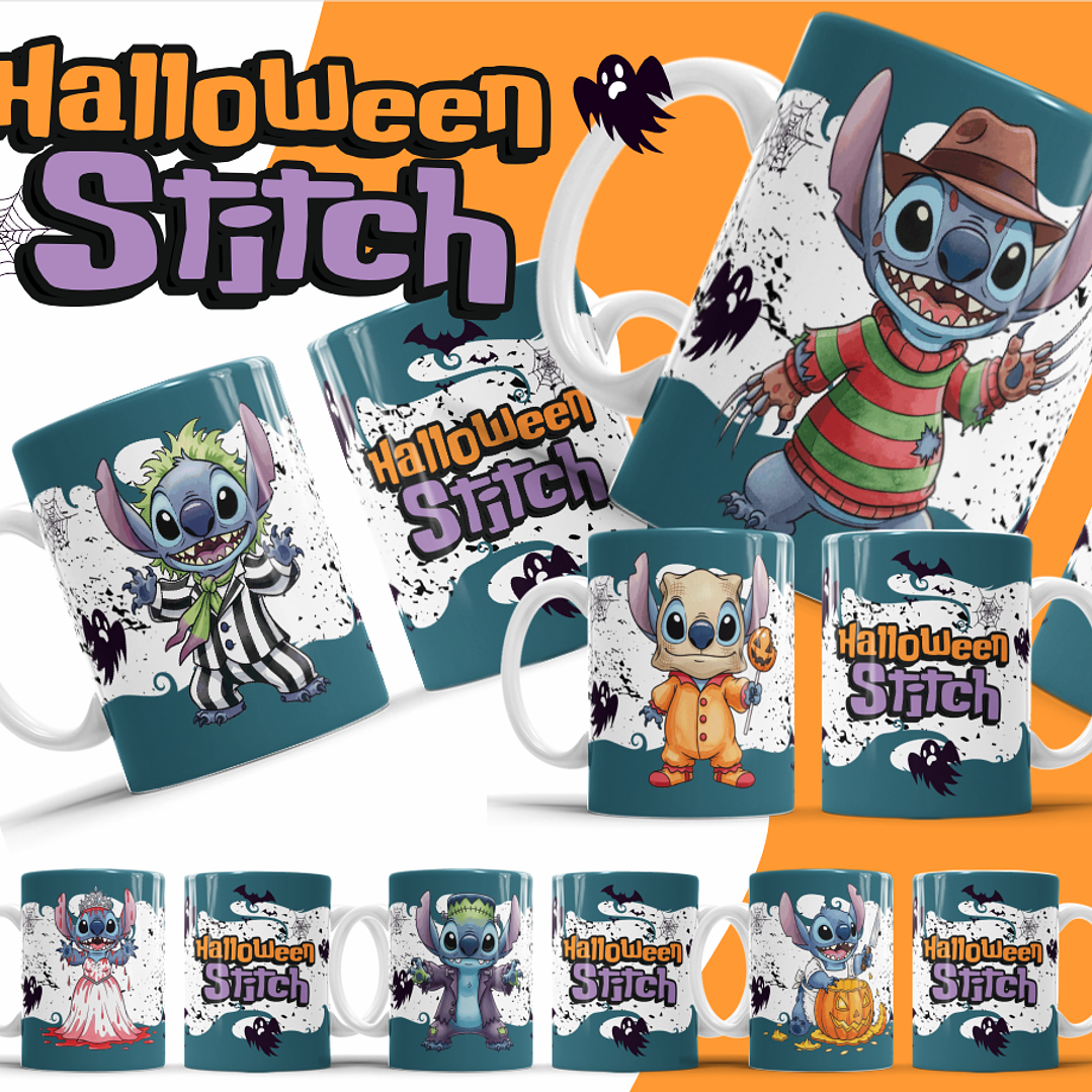 26 Artes para Caneca Halloween Stitch Arquivo Editável 3