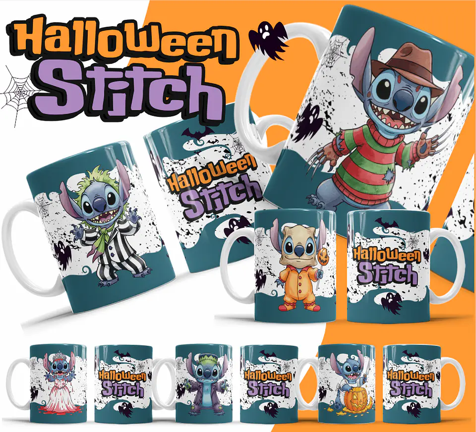 26 Artes para Caneca Halloween Stitch Arquivo Editável 3