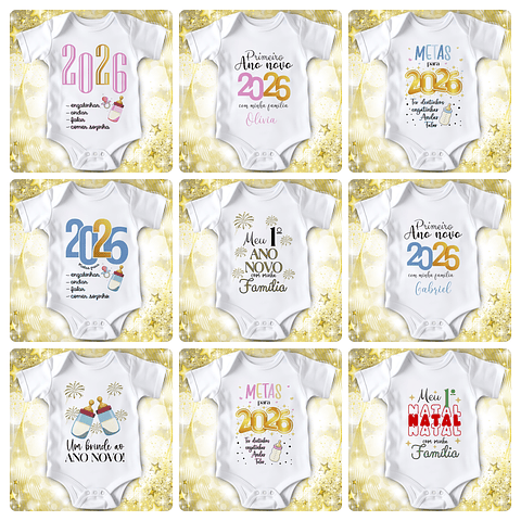 14 Artes para Camisa e Body Ano Novo 2026 Arquivo Editável